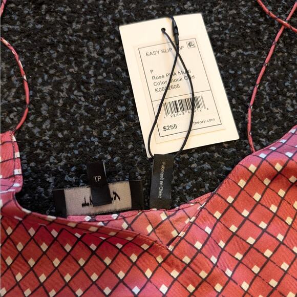 Theory Women's Colorblock Grid Silk Easy Slip Tank Top Rose Pink Multi Size P - Picture 2 of 9